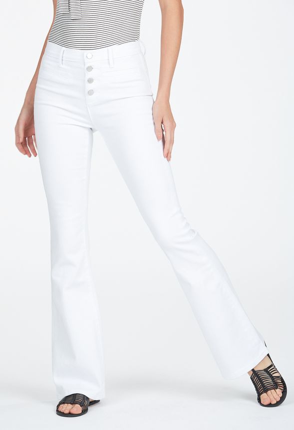 Button Front High-Waisted Flare