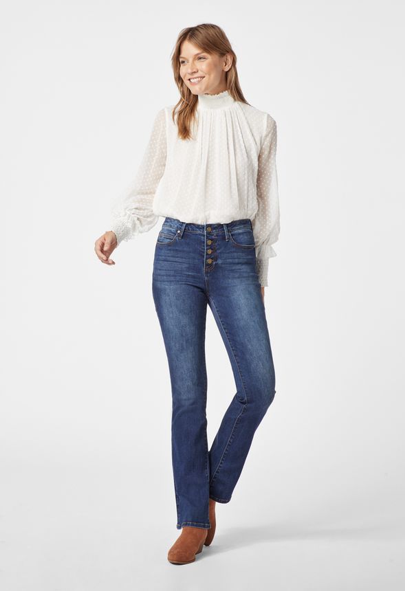 High-Waisted Button Front Boot Cut Jeans