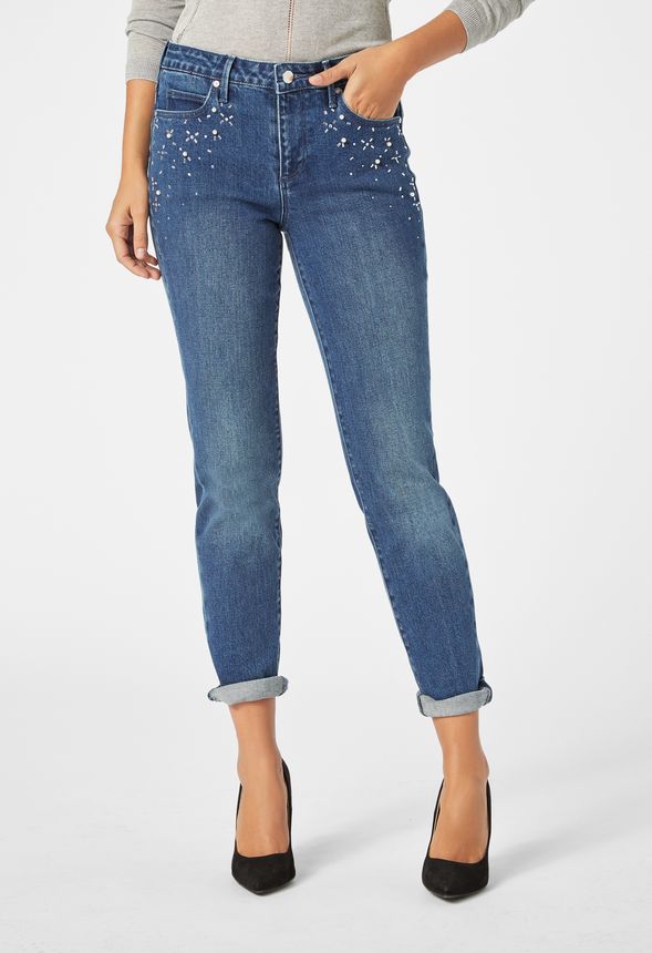 Slim Cuff Rhinestone Jeans
