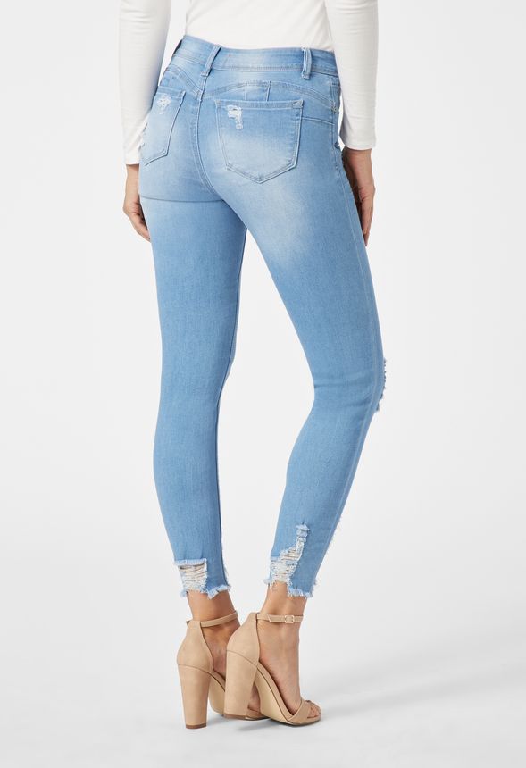Distressed Push Up Skinny Jeans in LIGHT WASH - Get great deals at JustFab
