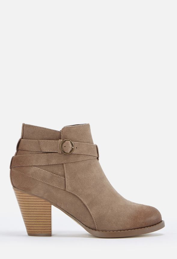 Freda Block Heel Ankle Bootie in Taupe - Get great deals at JustFab