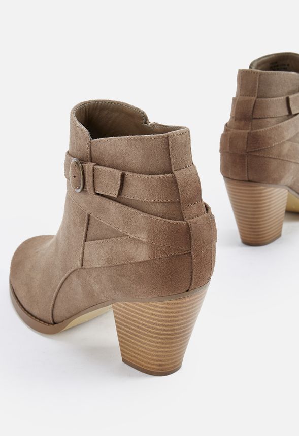 Freda Block Heel Ankle Bootie in Taupe - Get great deals at JustFab