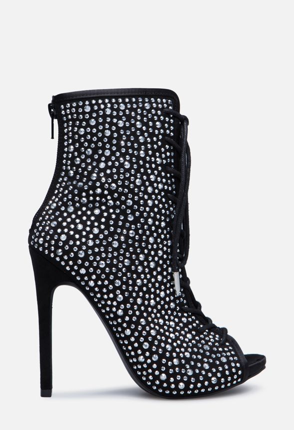 black booties with rhinestone heel