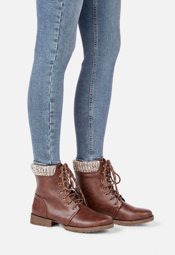 Nyaling Sweater Cuff Lace-Up Boot in Brown - Get great deals at JustFab