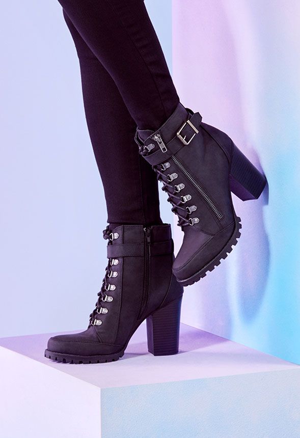 black heeled ankle boots with laces