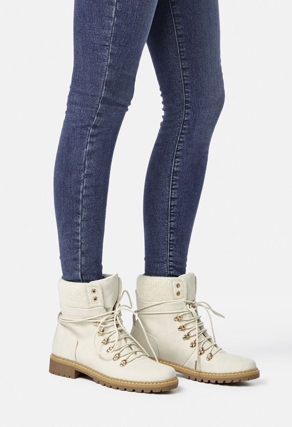 Kass Lace-Up Rugged Boot in White - Get 