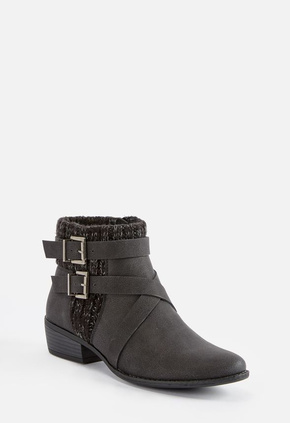Lynna Sweater-Cuff Buckle Bootie in Black - Get great deals at JustFab