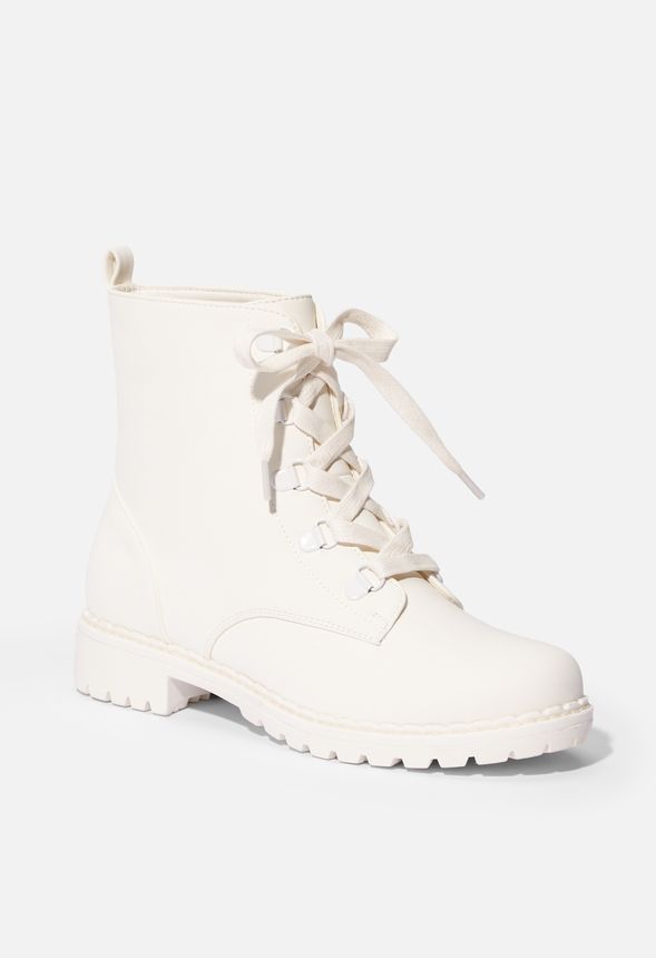 Jordyn Lug Sole Combat Boot in White 