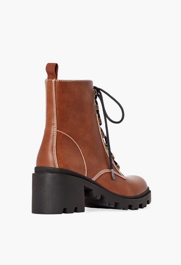 Letty Lace-Up Combat Boot in Brown - Get great deals at JustFab