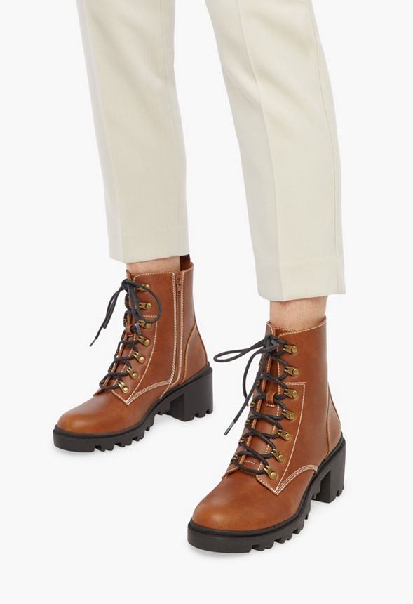 short brown combat boots