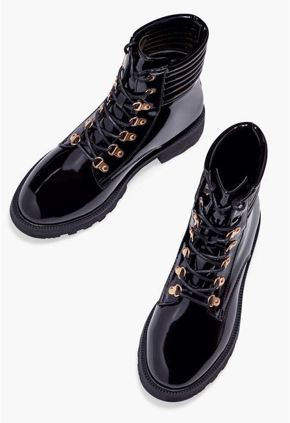 Claudine Lace-Up Lug Sole Hiker Boot in Black - Get great deals at JustFab