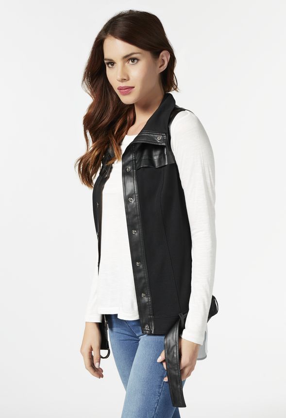 Faux Leather Trim Vest in Black - Get great deals at JustFab