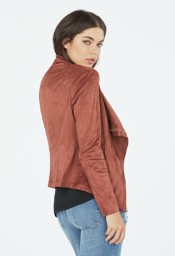 Faux Suede Draped Front Jacket