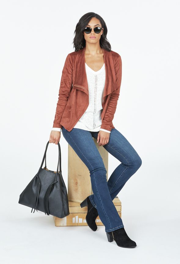 Faux Suede Draped Front Jacket