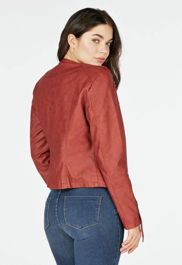Belted Faux Leather Jacket in CINNAMON - Get great deals at JustFab