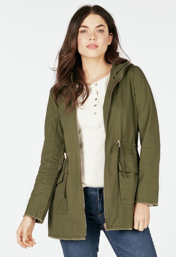 Frayed Lux Parka in Clover Olive - Get great deals at JustFab