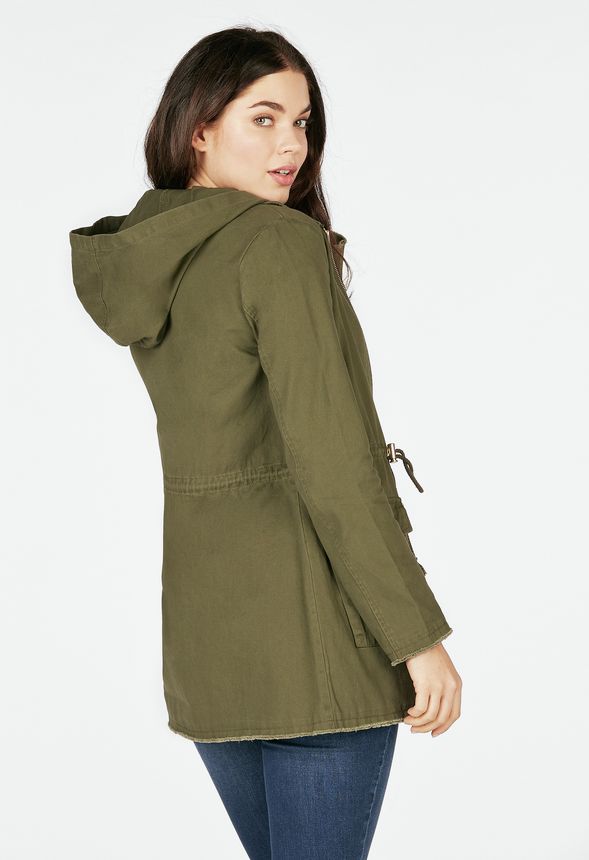Frayed Lux Parka in Clover Olive - Get great deals at JustFab