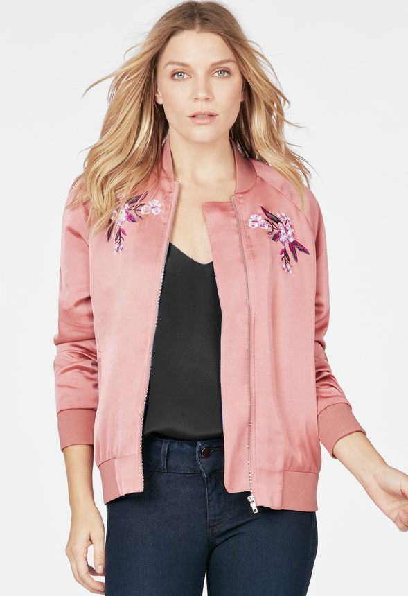 Embroidered Bomber in Vintage Pink - Get great deals at JustFab