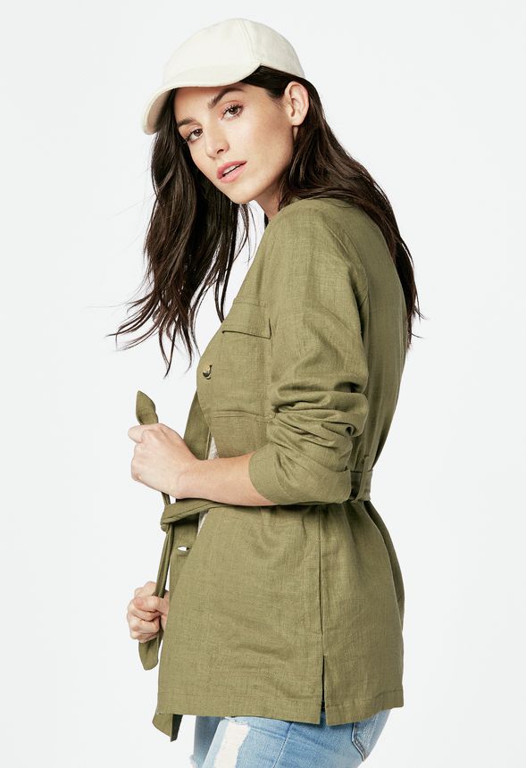 Linen Safari Jacket in Olive - Get great deals at JustFab