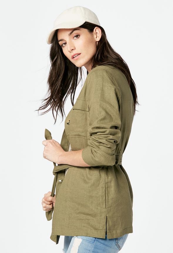 Linen Safari Jacket in Olive - Get great deals at JustFab