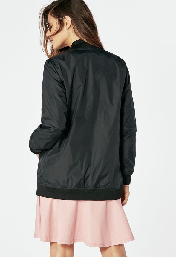 Long Bomber Jacket in Black - Get great deals at JustFab