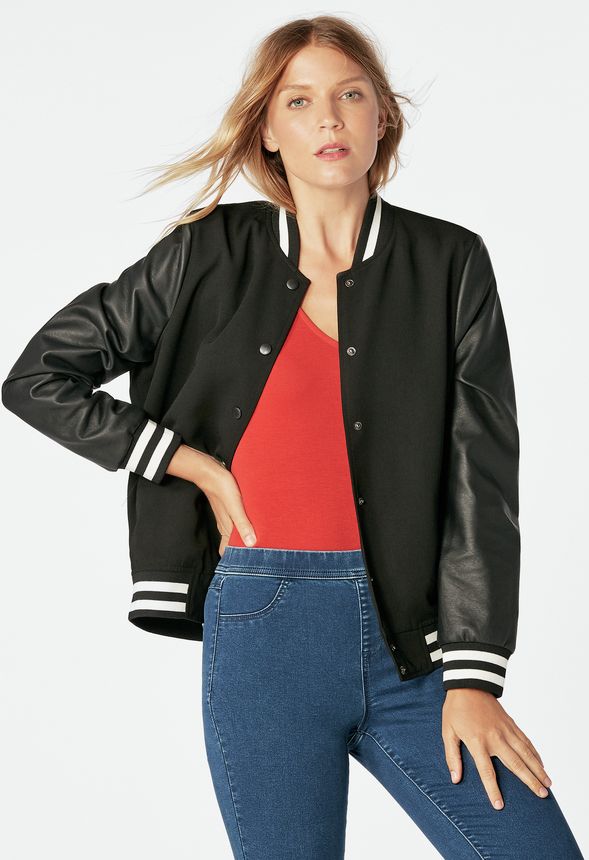 Varsity Jacket in Black - Get great deals at JustFab