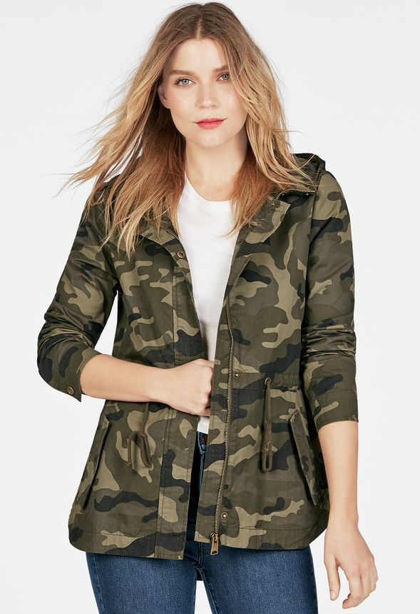 Hooded Camo Jacket in Camo Print - Get great deals at JustFab