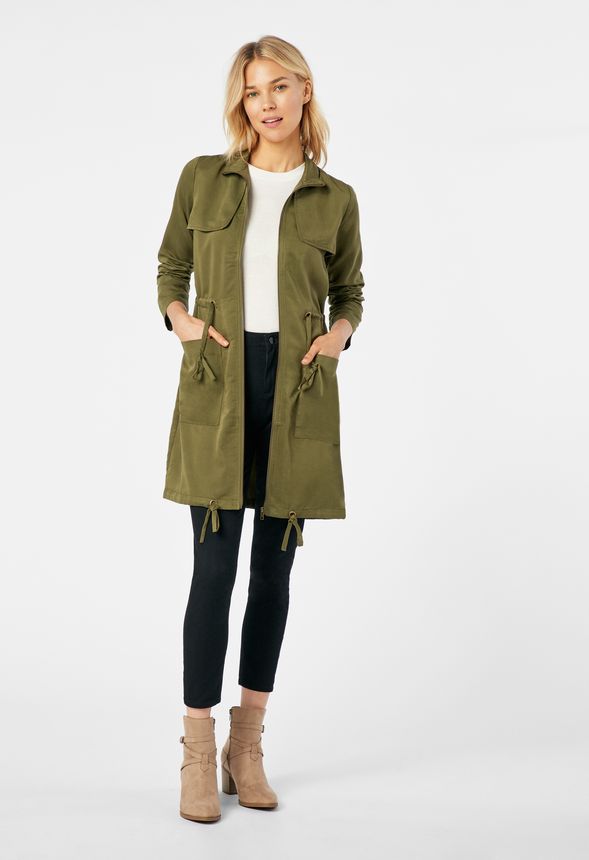 Longline Utility Jacket in Dark Olive - Get great deals at JustFab