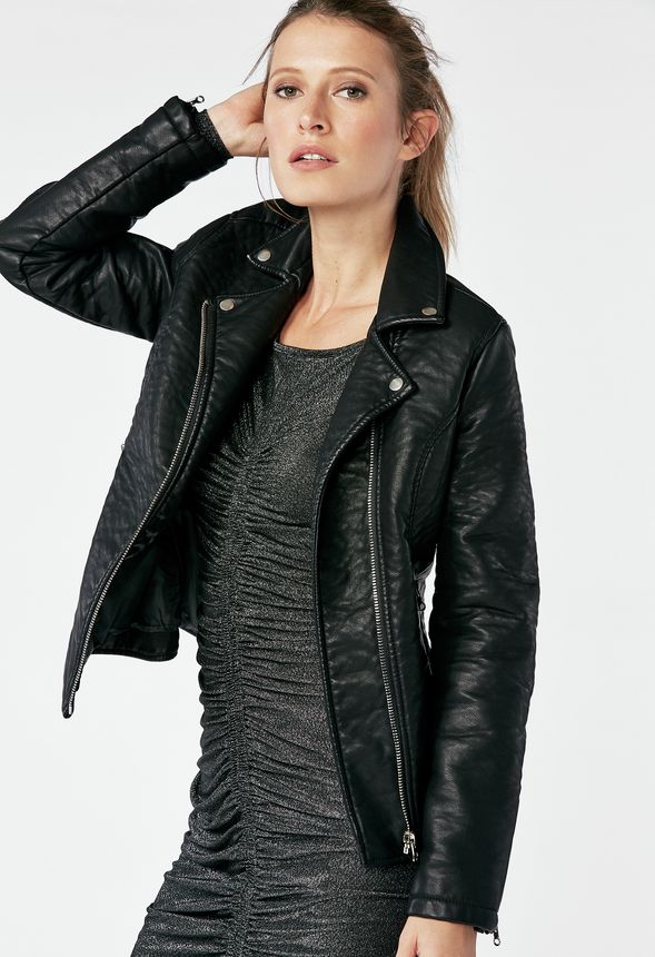 Textured Faux Leather Jacket in Black - Get great deals at JustFab