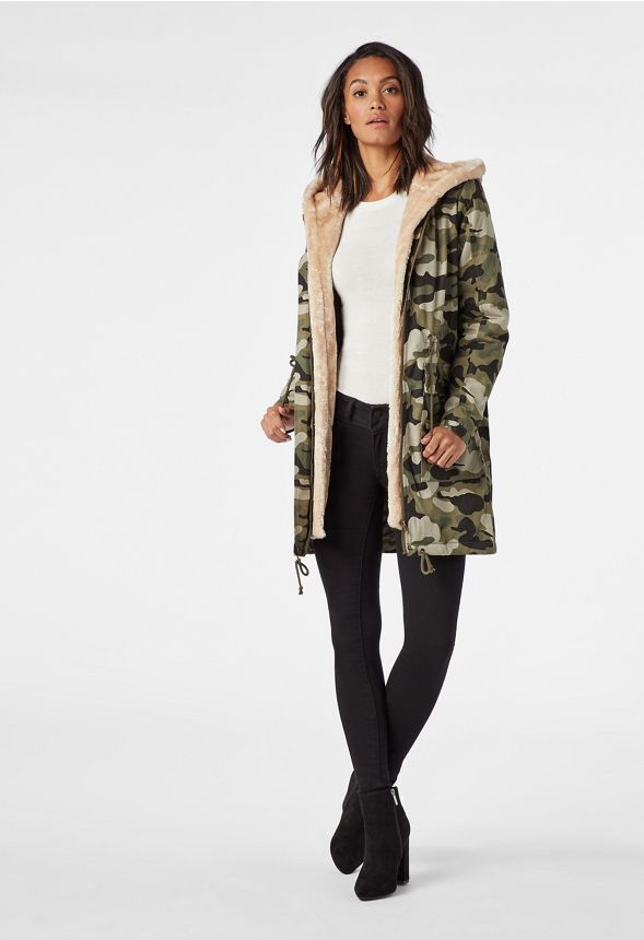 Removable Faux Fur Parka in Camo Print - Get great deals at JustFab