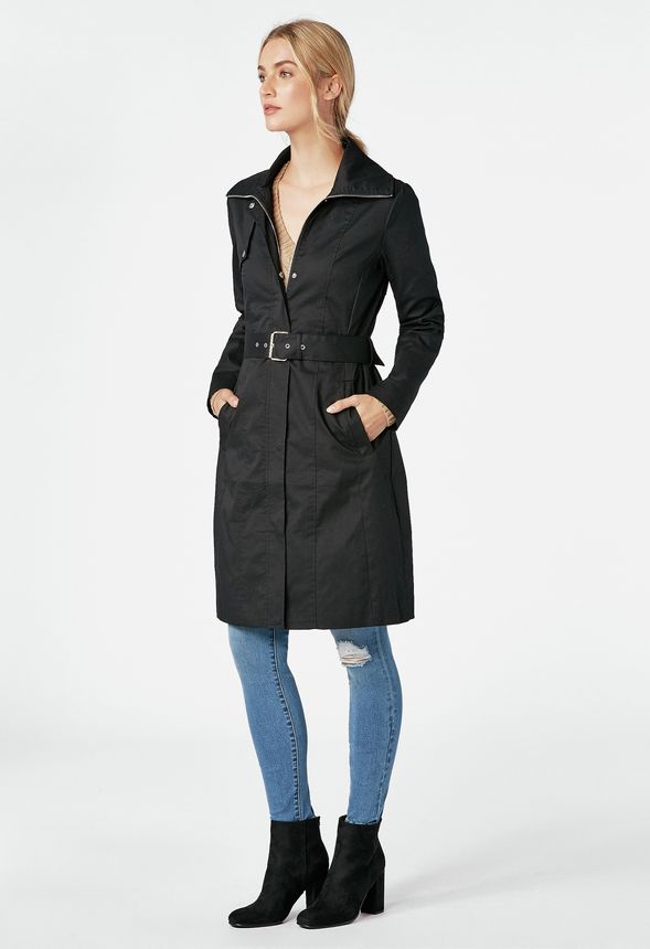 Longline Belted Trench Coat in Black Get great deals at JustFab