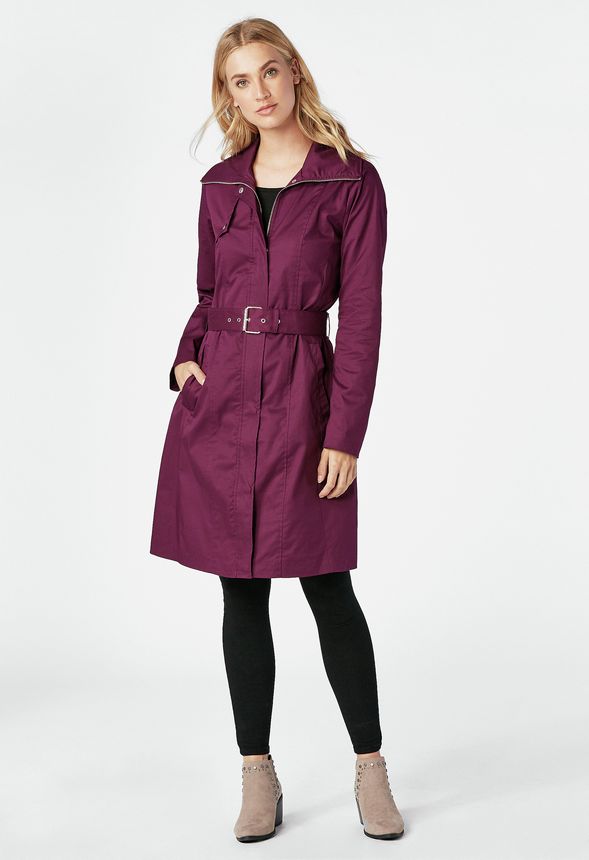 Longline Belted Trench Coat in Boysenberry - Get great deals at JustFab