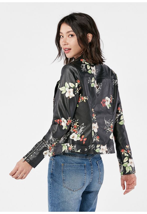 Printed Faux Leather Jacket in Black Multi - Get great deals at JustFab