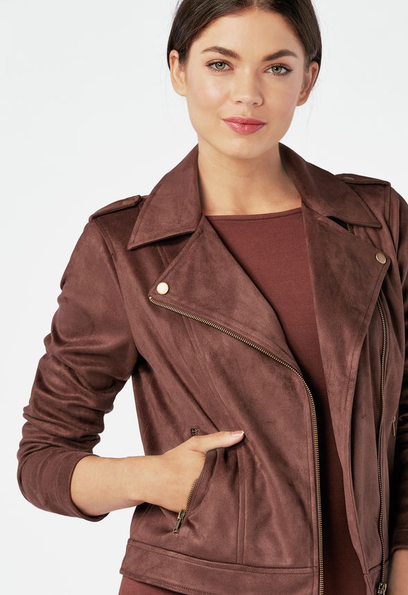 Faux Suede Moto Jacket in ESPRESSO - Get great deals at JustFab