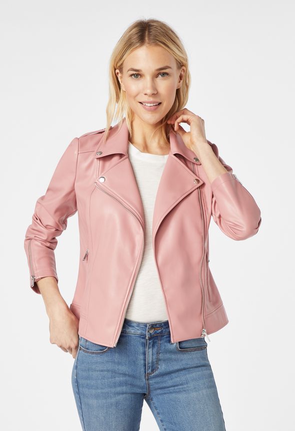 Faux Leather Jacket Pink, Pink Faux Leather Jacket