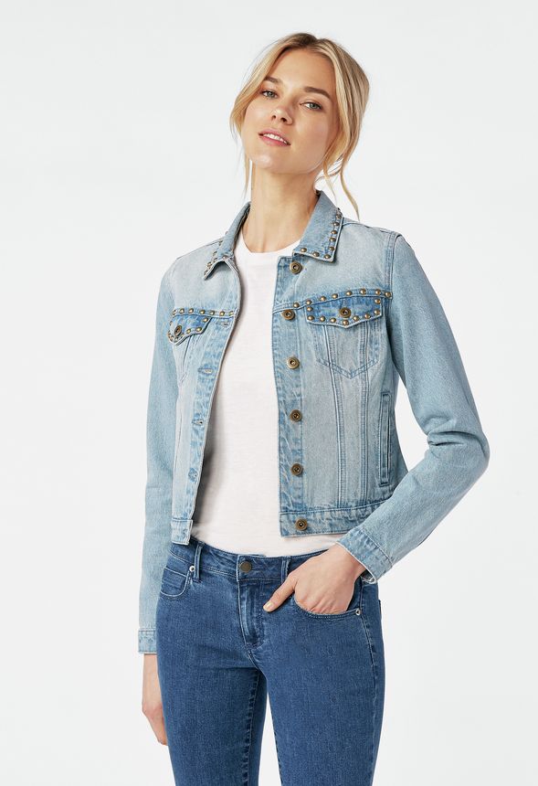 Fitted Denim Jacket With Studs in Pixie Blue - Get great deals at JustFab