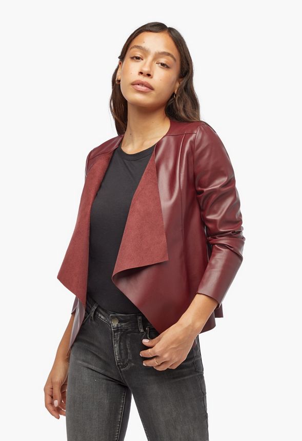 Drape Front Jacket in CABERNET - Get great deals at JustFab