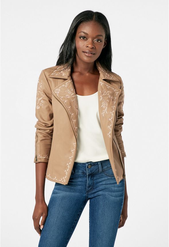 Embroidered Moto Jacket in Portabella Get great deals at JustFab