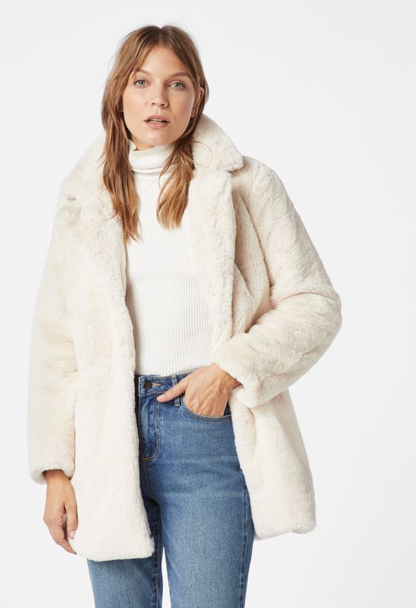 Long Faux Fur Coat in Ivory - Get great deals at JustFab