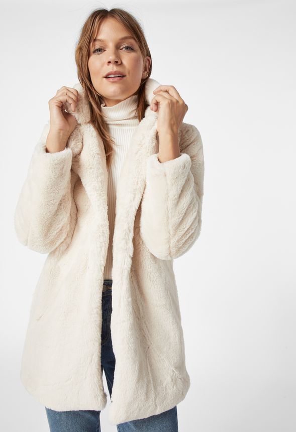 Long Faux Fur Coat in Ivory - Get great deals at JustFab