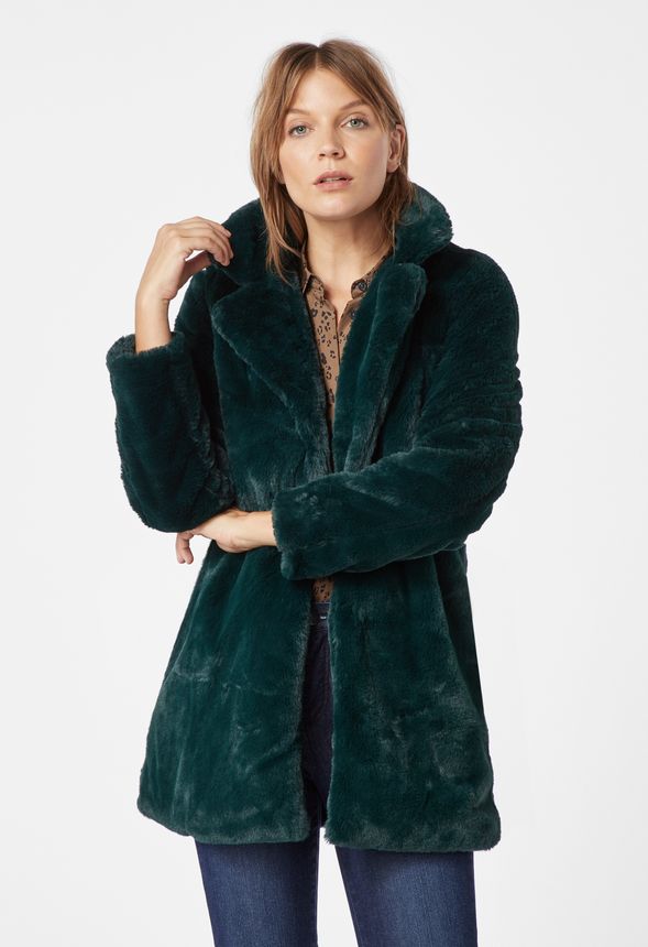 Long Faux Fur Coat In Hunter Green, How Much To Dry Clean Fur Coat