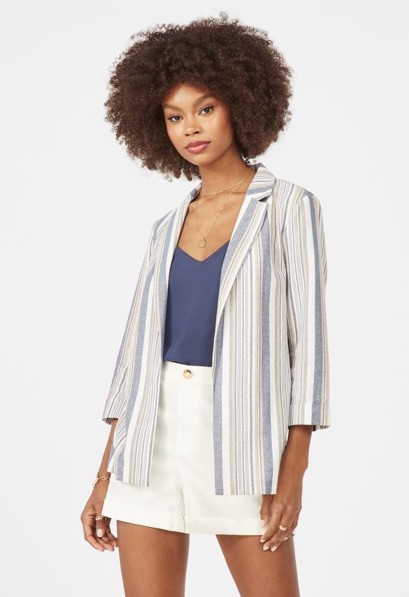 Stripe Linen Blazer in Denim/Ivory Get great deals at JustFab