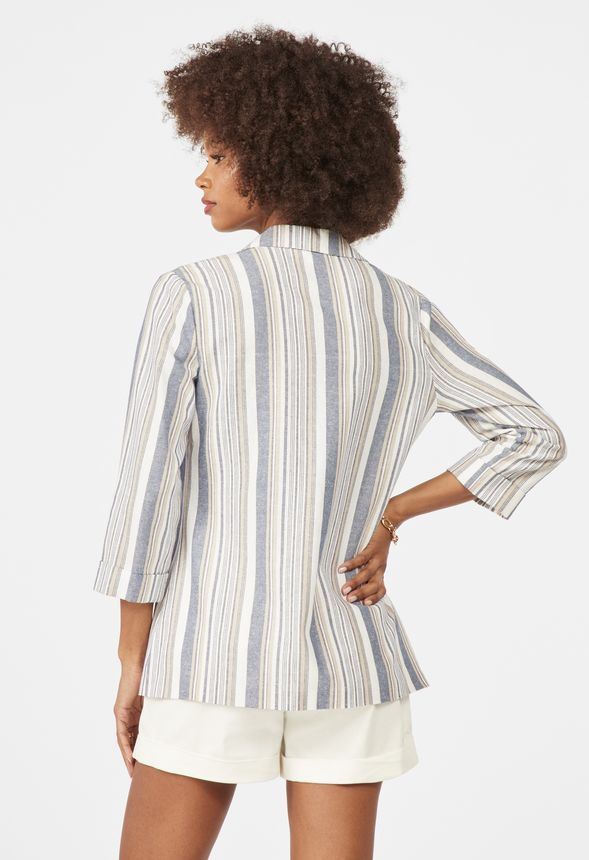 Stripe Linen Blazer in Denim/Ivory Get great deals at JustFab