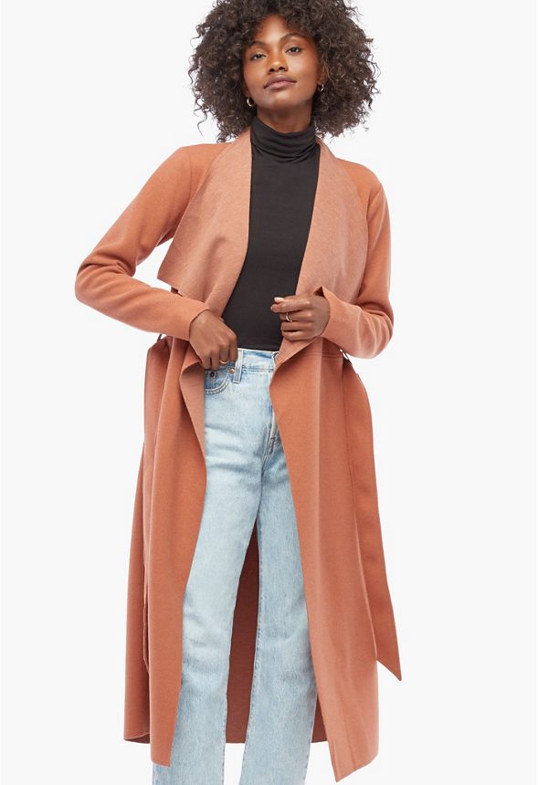 Knit Drape Coat Plus Size in Camel - Get great deals at JustFab