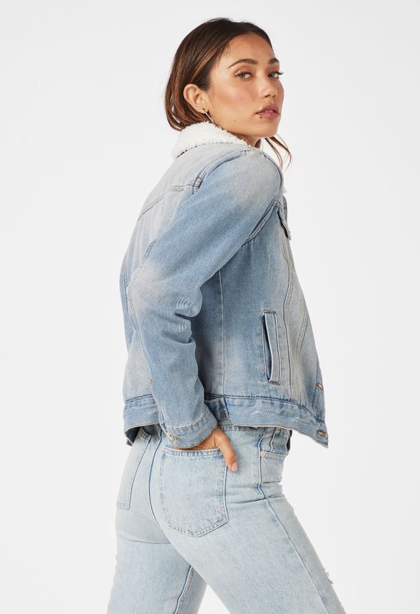 Denim Jacket With Sherpa Lining in MEDIUM WASH Get great deals at JustFab