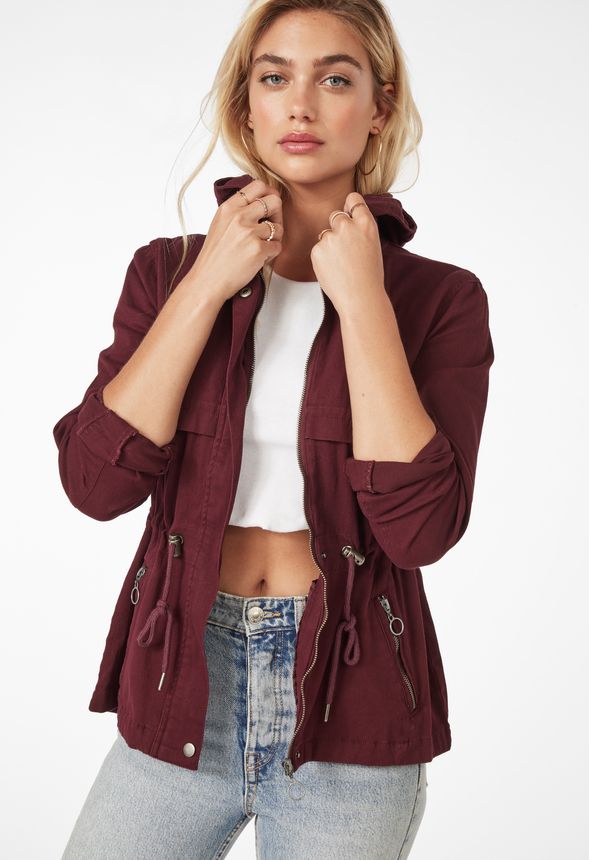 Zip Front Utility Jacket in Wine - Get great deals at JustFab