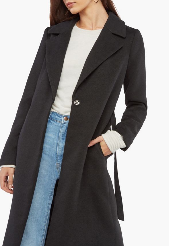 Belted Oversized Faux Wool Coat in Black - Get great deals at JustFab
