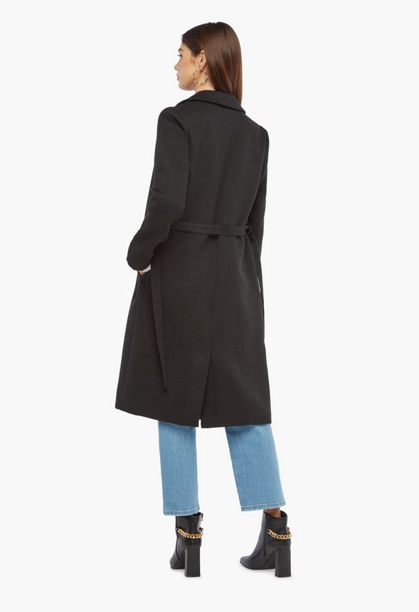 Belted Oversized Faux Wool Coat in Black - Get great deals at JustFab