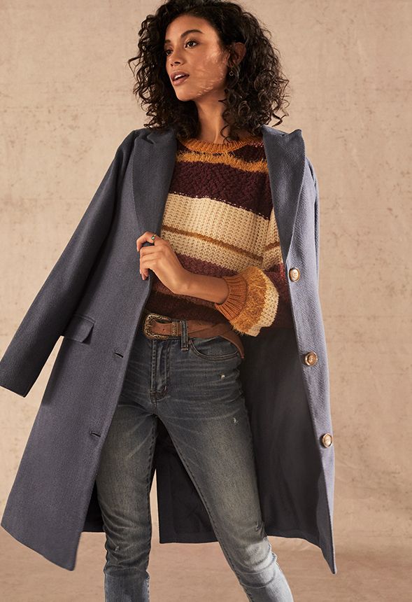 Herringbone Wool Coat in Vintage Indigo - Get great deals at JustFab