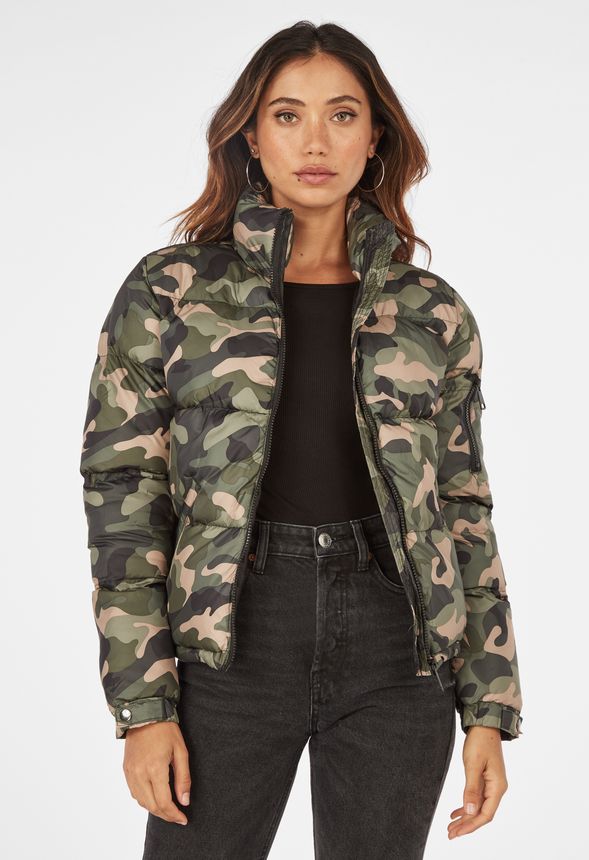 Camo Puffer Jacket in Camo Puffer Jacket - Get great deals at JustFab